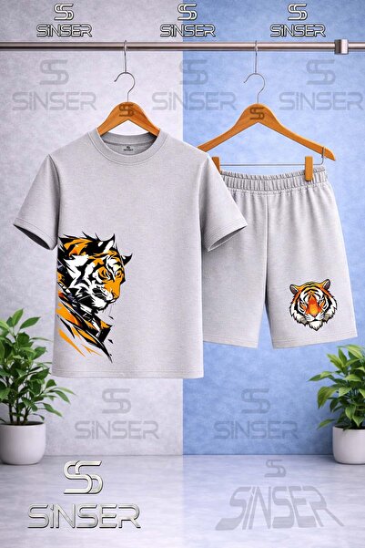 SS SİNSER Children's Tiger Face Printed Crew Neck T-Shirt - Shorts Set