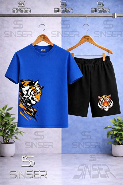 SS SİNSER Children's Tiger Face Printed Crew Neck T-Shirt - Shorts Set