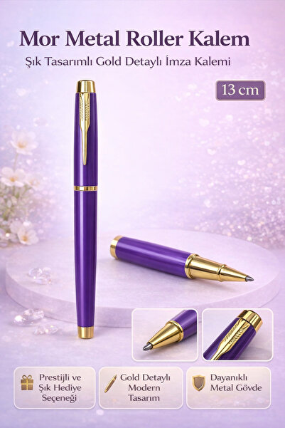 Tamsena Store Mor Metal Roller Kalem Şık Tasarımlı Gold Detaylı İmza Kalemi 1...