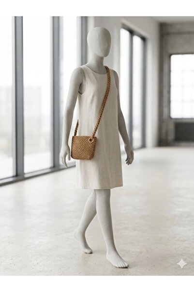 DERYASSHANDMADE Kadın Kağıt İp Örme Crossbody Çanta - Minimalist Hasır Omuz Ç...