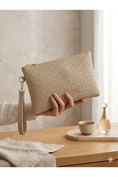 YsrBag Örgü Desenli Deri Portföy & Clutch Çanta - Bileklik Askılı Şık El Çant...