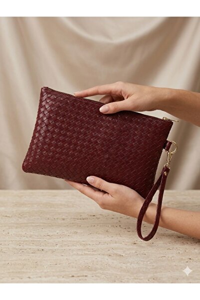 YsrBag Örgü Desenli Deri Portföy & Clutch Çanta - Bileklik Askılı Şık El Çant...