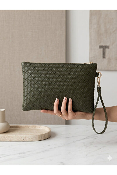 YsrBag Örgü Desenli Deri Portföy & Clutch Çanta - Bileklik Askılı Şık El Çant...