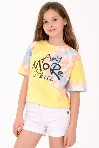 İrem Çocuk Giyim Girl's Any More Written Batik Patterned Short (Crop) Yellow ...