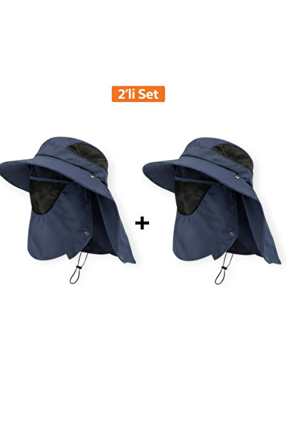 Mustran 2'li Set UV Korumalı Sök Tak Maskeli Unisex Enseli Güneş Şapkası Outd...