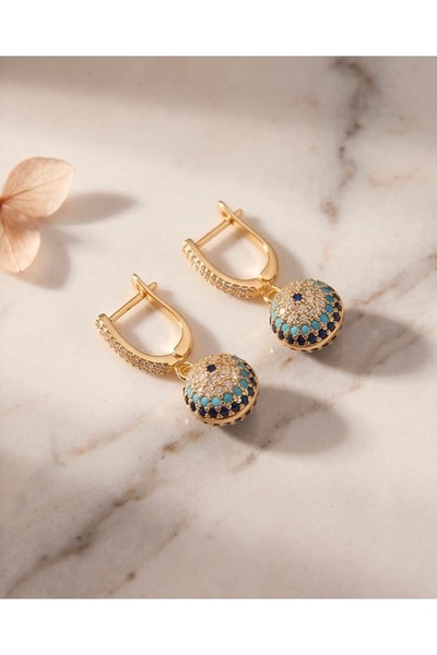 Portakal Esintisi Auravia Inlaid Stone Dangle Evil Eye Beaded Xuping Earrings