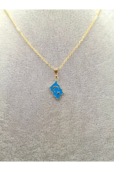 Han Ticarethane Gold Color Turquoise Wavy Model Turkish Flag Necklace Unisex