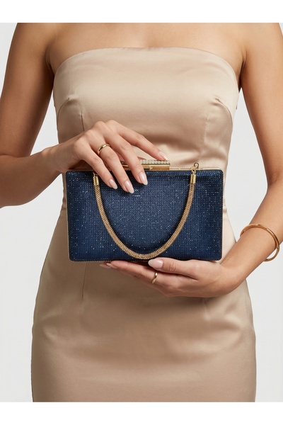 Biçanta Γυναικεία βραδινή τσάντα φορέματος σε μπλε ναυτικό χρώμα με μεταλλική...