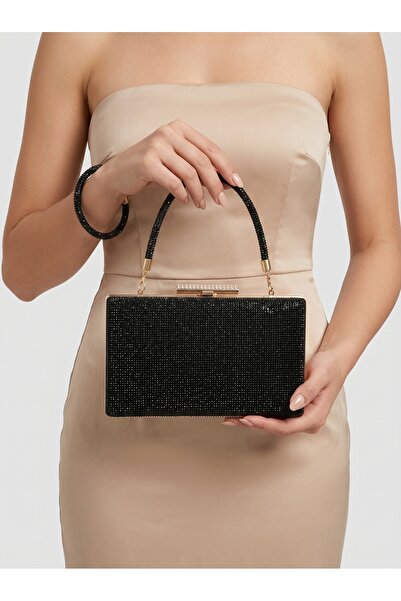 Biçanta Μαύρο Χρώμα Μεταλλική Λαβή με Πέτρα στην Ένα Πλευρά Γυναικεία Βραδινή...