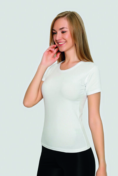 X MODAL White Women's T-Shirt Lycra Short Sleeve Crew Neck Undershirt