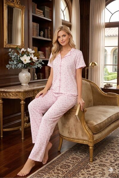 Sude HOMEWEAR Σετ πιτζάμες με κοντά μανίκια και διακοσμητική κορδέλα στο επάν...