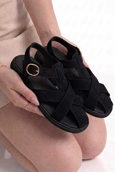 MAYA SHOES Kadın Sandalet Rahat Önü Kapalı Tokalı Yazlık Sandalet