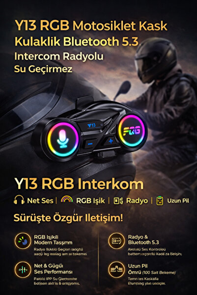 kruxon Y13 Motor Kask Kulaklık Rgb Modlu Radyolu Motosiklet Kulaklık 5.3 Blue...