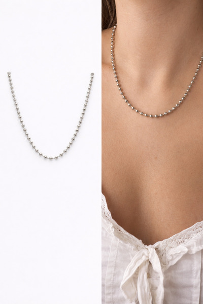 Arsaley Collection Silver Ball Detailed Thick Chain 42 cm Women's Necklace