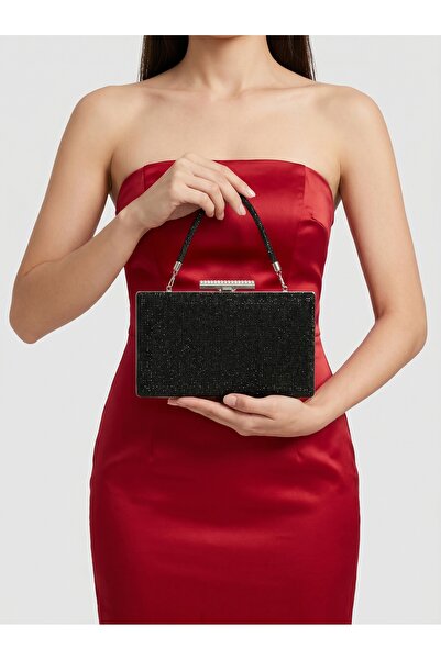 Biçanta Μαύρο Χρώμα Μεταλλική Λαβή με Πέτρα στην Ένα Πλευρά Γυναικεία Βραδινή...