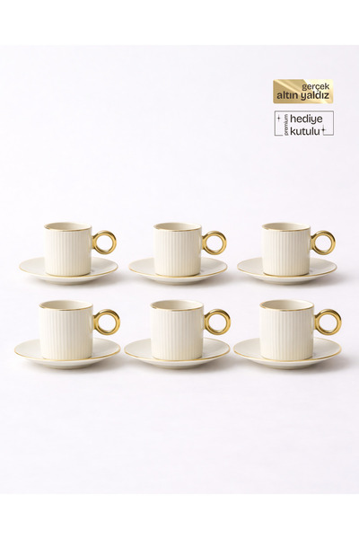 TUSE LIVING Pure Gold 12 Parça 6 Kişilik Porselen Kahve Fincan Takımı 90 Ml