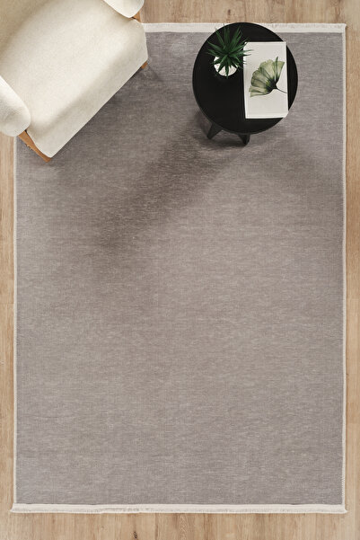 Modern Şönil Kilim Gri Renk Düz Desenli Kaymaz Taban Yıkanabilir Halı Ev Halısı