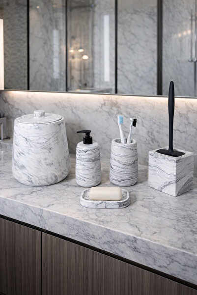 Zigzag Home Διακοσμητικό σετ μπάνιου 5 τεμαχίων με μαρμάρινο σχέδιο, κάδος απ...