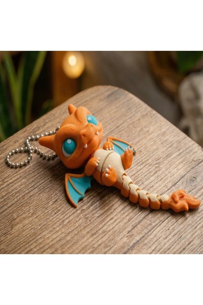 Brand House Dragon 3D Flexi Mini Keychain Cute Orange Bag Ornament