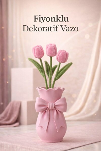 eleganzo Ροζ βάζο με φιόγκο σε στυλ κοκέτας, αισθητική διακόσμηση δωματίου, χ...