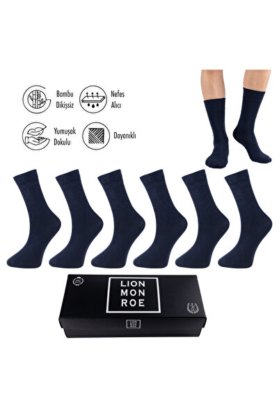 Lion Monroe Saf Bambu Erkek Soket Uzun Düz Lacivert Çorap Dikişsiz Premium Ku...
