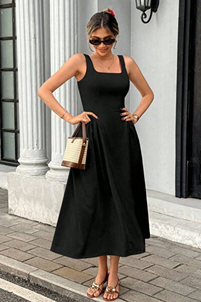 Modayakamoz Νέα σεζόν Γυναικείο φόρεμα μίντι με τετράγωνο λαιμό και τιράντες,...