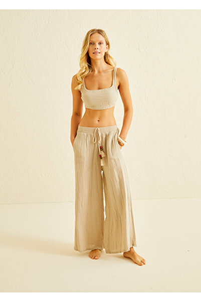 ENNA MODA 100% Organic Muslin Cotton Crop & Wide-Legged Trousers Set with Poc...
