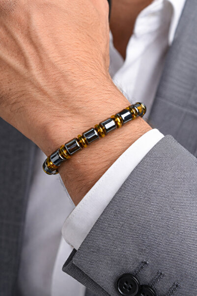 nss sky rock 8mm Cylinder Cut Double Color Hematite Natural Stone Bracelet Un...