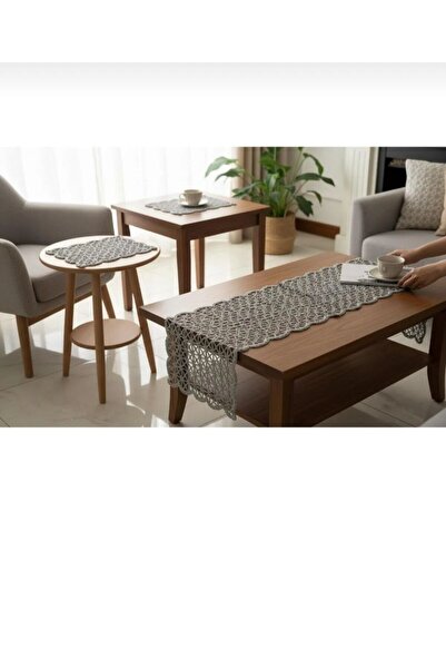 Ceki Home Living Room Set Runner Set Embroidered on Tulle 3 Piece Seamless Do...