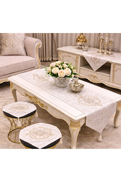 Ceki Home Σετ Σαλονιού Σετ Runner Βελούδινο Κρεμ Χρώμα 4 Τεμάχια Χωρίς Ραφές ...