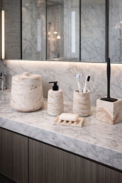 Zigzag Home Διακοσμητικό σετ μπάνιου 5 τεμαχίων με μαρμάρινο σχέδιο, κάδος απ...