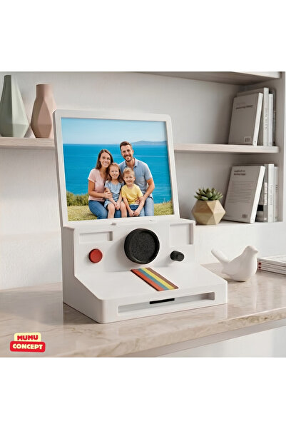 Mumu Retro Kamera Temalı Fotoğraf Çerçevesi - Nostaljik Masa Üstü Dekoratif Resimlik 15 x 10 Cm Renkli