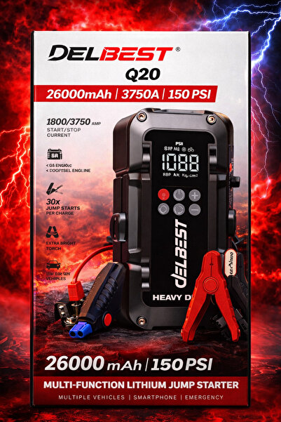 AZEQ Akü Takviye Cihazı 26.000 mAh 3750A 150 PSI Hava Kompresörlü Jump Starte...