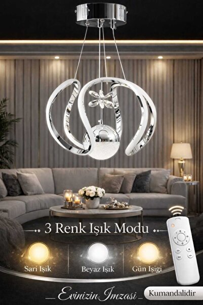 Marsel Lighting RİKO TEK TOPLU LED AVİZE 3 RENK LED ISIKLI KUMANDALI MODERN A...
