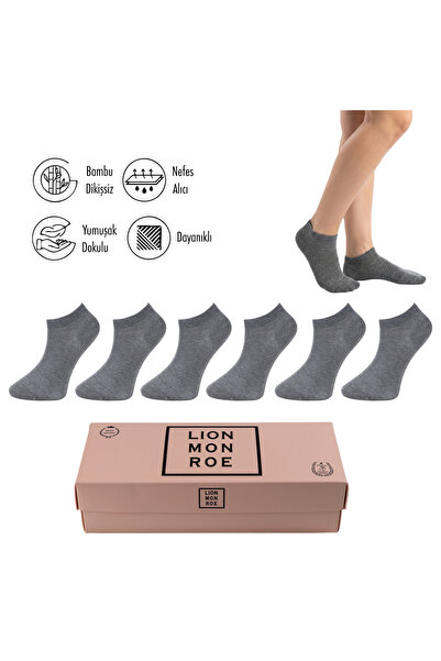 Lion Monroe Pure Bamboo Women's Booties Flat Short Socks Gray Melange Seamles...
