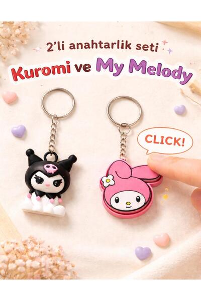 Luvena Kuromi and My Melody Keychain Set Kawaii Cute Bag Ornament Gift Accessory