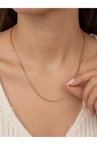 ATALYA ACCESSORY Gold Çelik Küp Zincir Kolye – Minimal 1.4 mm İnce Zincir Kad...