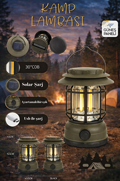 Janva Solar Retro ışığı ayarlanabilir Şarjlı Ledli Kamp Lambası Işıldak Fener...
