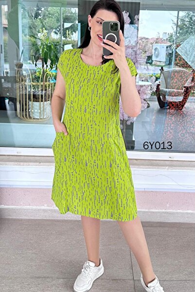 İnce Topuk Φόρεμα βισκόζης με μπροστινή τσέπη 6y013