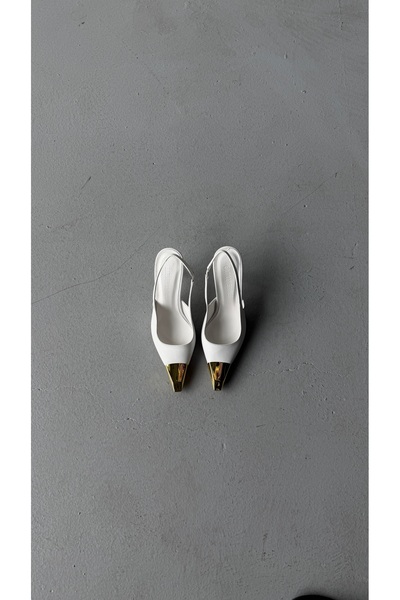 Eataly Shoes Παπούτσια με χρυσή αγκράφα και λεπτομέρεια στο τακούνι, λευκά