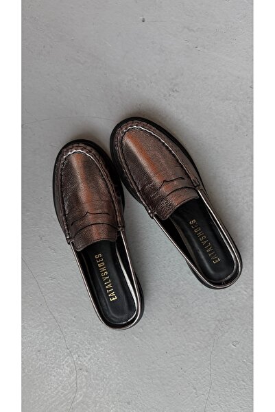 Eataly Shoes Παντόφλες Oxford από γνήσιο δέρμα Lena Platin με κορδόνι περίσφιξης