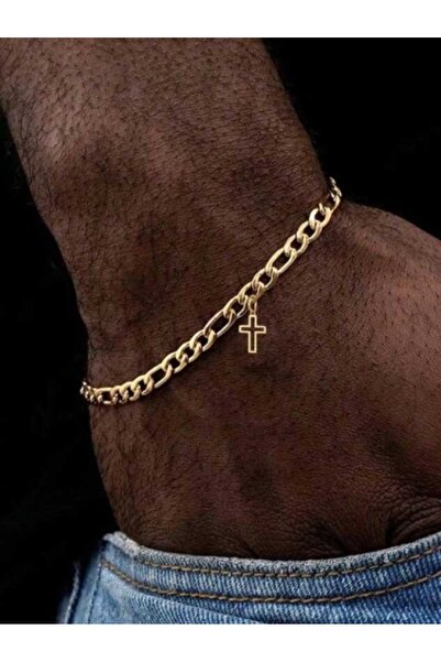 OutfitModa Ανδρικό Χρυσό Βραχιόλι από Ανοξείδωτο Ατσάλι με Σταυρό - cadou pre...