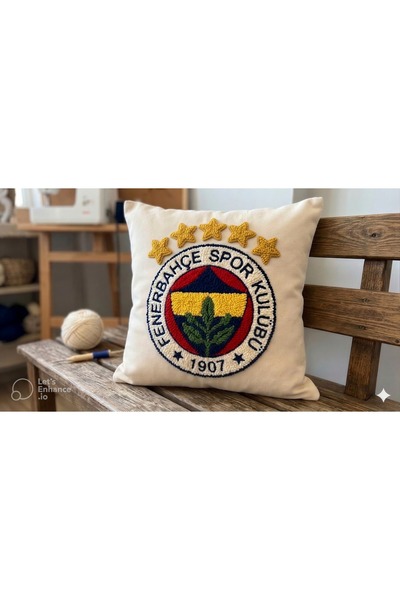 Sarı lacivert punch kırlent kılıfı taraftar işlemeli hediye