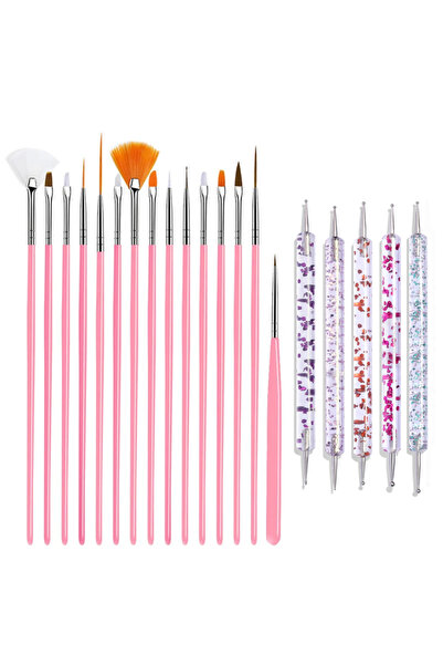 Choice مجموعة فرش تزيين الأظافر من DUTRIEUX Pink LINMANDA مكونة من 20 قطعة، م...