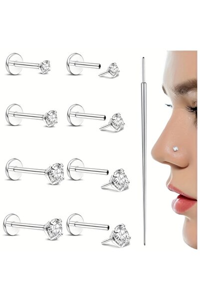 Choice مجموعة مجوهرات أذن فضية مسطحة القاع 20G 0.8 مم، 9 قطع، تتضمن باربل مست...