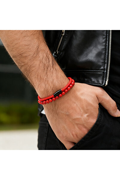 Choice1 طقم أساور رجالية حمراء على طراز الهيب هوب، قطعتان، متوفرة بثلاثة ألوا...