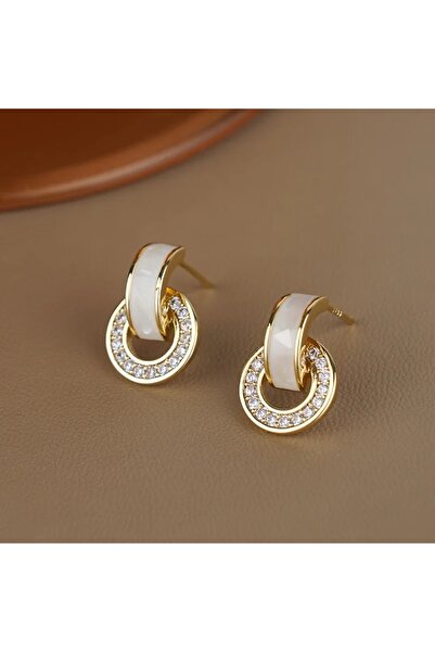 Choice 01 Korean White Drip Oil Circular Stud Earrings for Women Exquisite Sp...