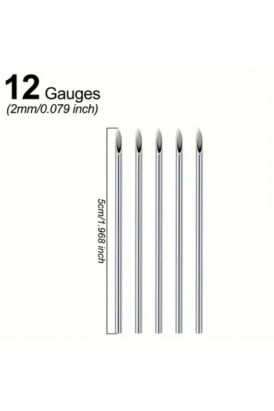 Choice1 إبر ثقب الجسم 12G 2 مم - 5 قطع، إبر مجوفة من الفولاذ المقاوم للصدأ لل...