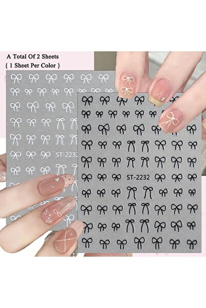 Choice9 SetAA (2 Sheets) 2 to 24 Sheets Transparent Bow Nail Stickers 3D Whit...