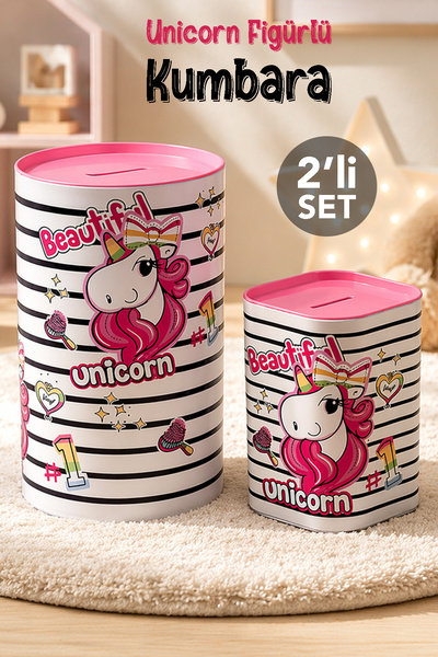 Meleni Baby 2'li Unicorn Figürlü Kumbara Seti - Açılır Kapaklı Sert Plastik Ç...